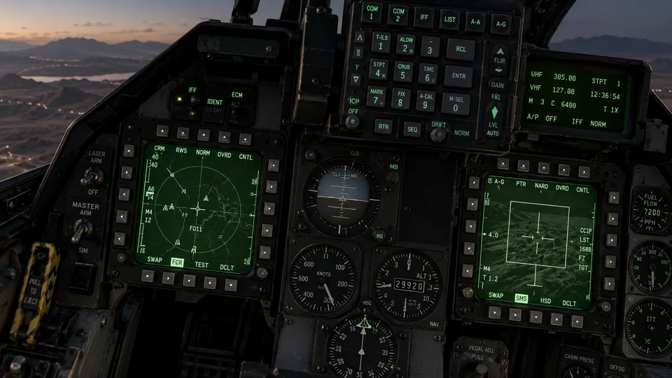 Detailaufnahme beleuchteter Fluginstrumente