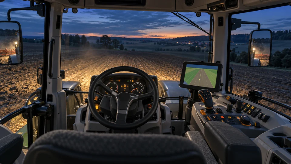 Fahrerkabine und Bedienelemente eines modernen Traktors
