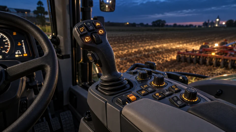 Fahrerkabine und Bedienelemente eines modernen Traktors